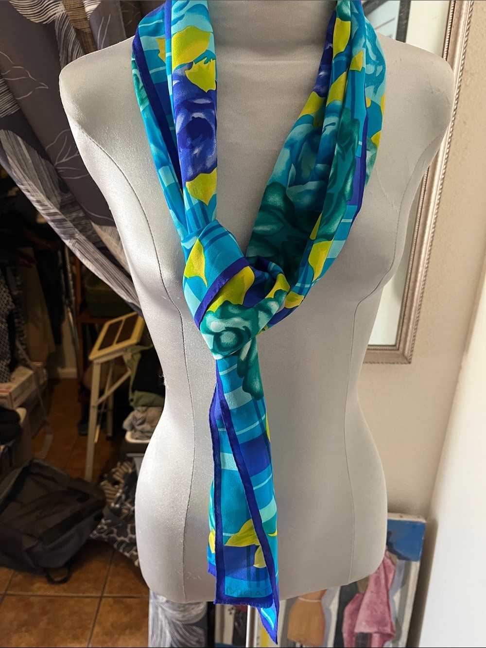 Vibrant Blue Floral Silk Scarf  Adrienne Vittadini